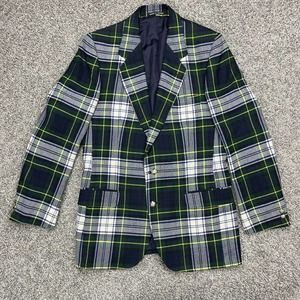 VTG Triminghams BermudaPlaid Green Wool Cotton Blazer Sport Jacket 2 Button
